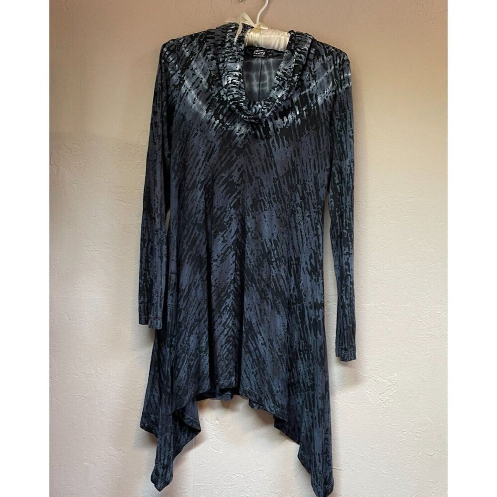 Art Of Cloth Womens Tie-Dye Cowl Neck Sharkbite Tunic Top Small Gray Long Sleeve